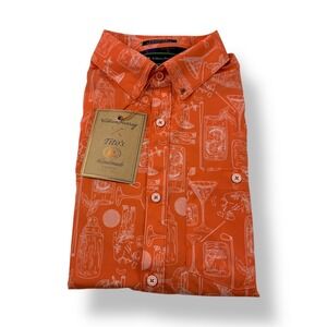 William Murray Titos Vodka Orange Golf Short Sleeve Button Up Shirt Men's Medium